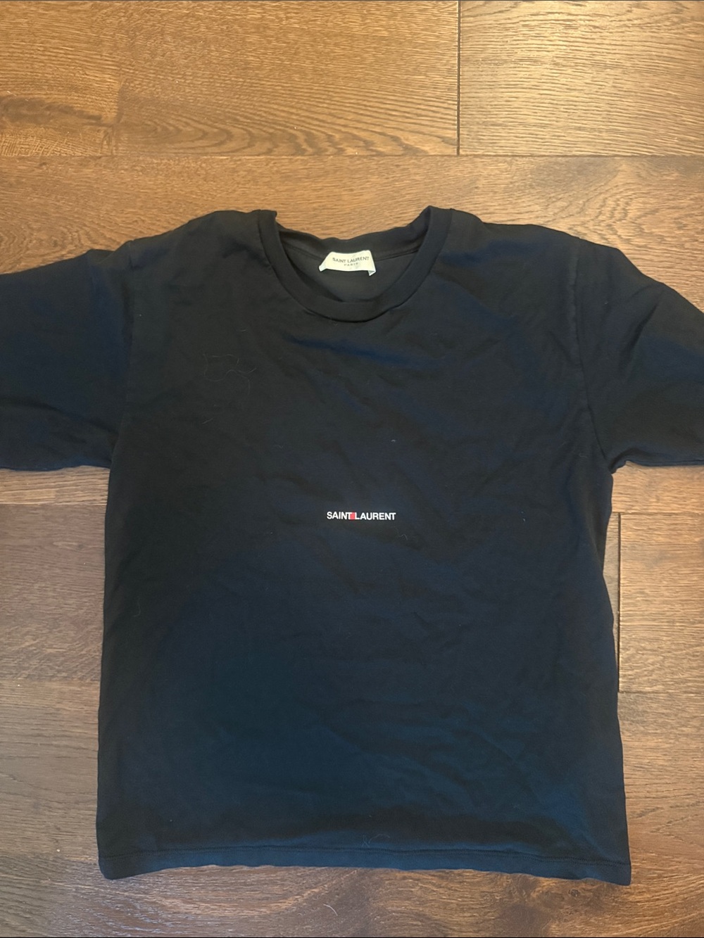 Saint Laurent Black Crew Tee with Center Logo